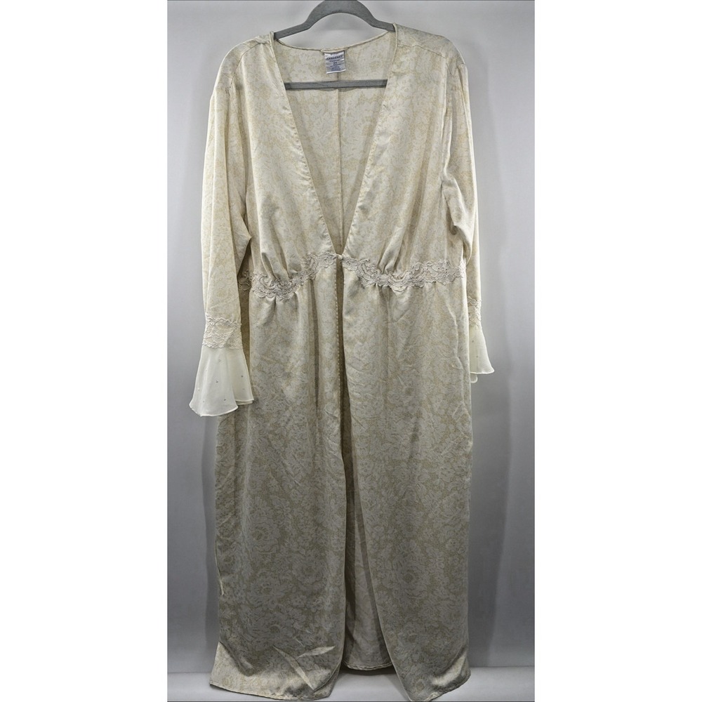 Cabernet‎ VTG Sleepwear Robe Embroidered Lace Pale Yellow Chiffon Romantic 2X